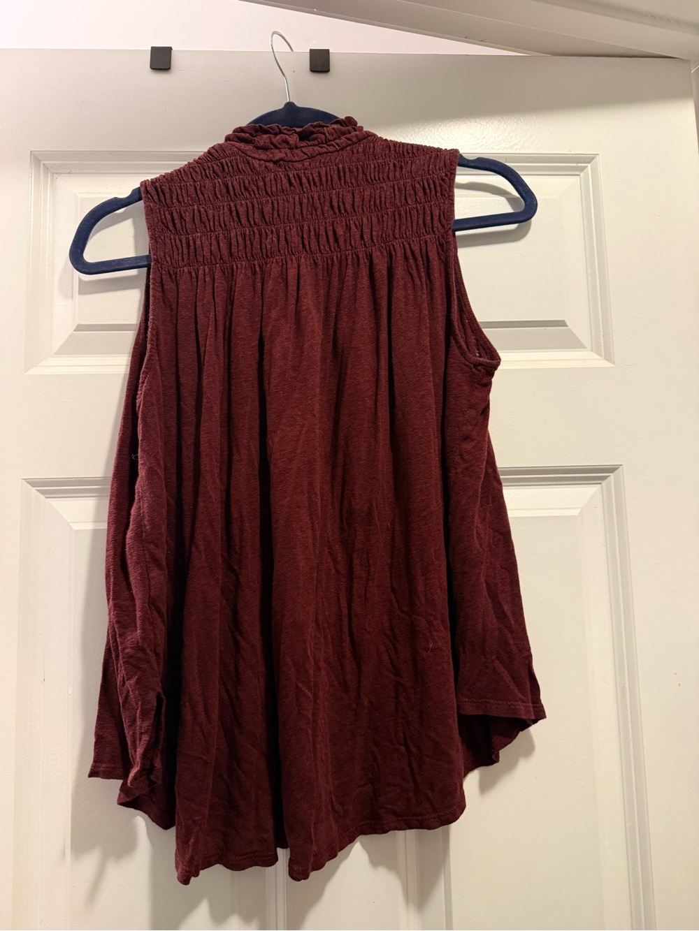 a new day Sleeveless Smocked Yoke Tank - Burgundy Wine
